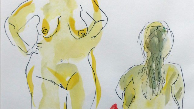 Zwei gelbe Frauen, 2025, Aquarell, ca. 50 x 35 cm