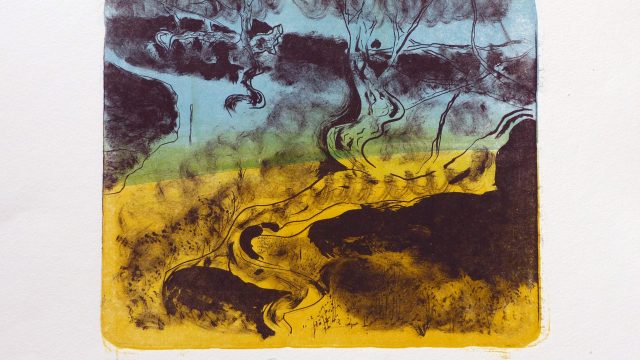 Tamariskenwurzel irisierend, 2013, Lithografie farbig, 39 x 53 cm Blatt