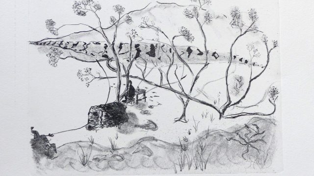 Bucht Grammata auf Syros, 2010, Lithografie schwarz-weiß, 39 x 53 cm Blatt