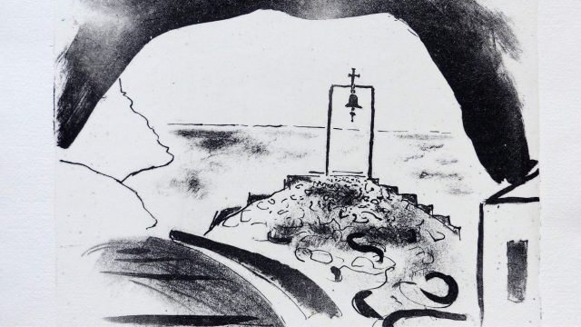 Kapelle, ohne Jahr, Lithografie schwarz-weiß, 26,5 x 29 cm