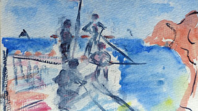 Auf dem Meer, Syros, ohne Jahr, Aquarell, Postkarte