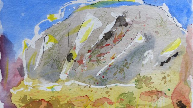 Galissas, Berg, Syros, 2020, Tuschstift/Aquarell, Postkarte